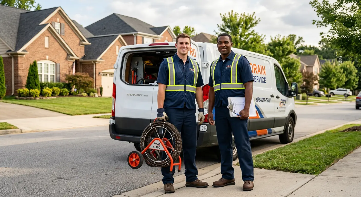 Sewer and drain service team with equipment ready for work in Fernandina Beach
